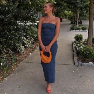 Zara Denim Midi Strapless Dress